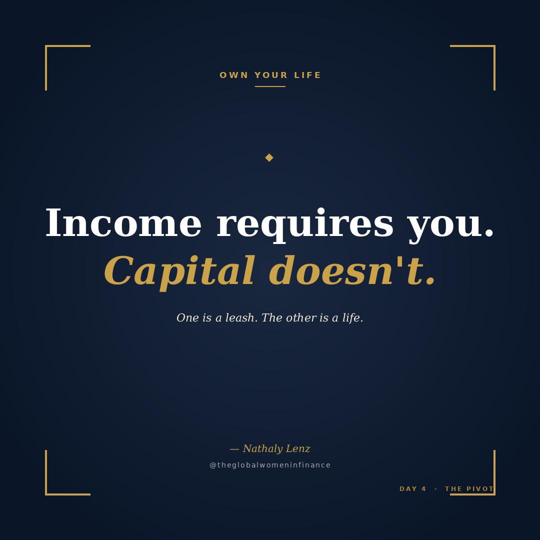 Be_ExzelLenz's tweet photo. The most under-discussed truth in the personal finance world:

Income has a ceiling. Capital does not.

You can be the highest-earning consultant in your market. You can bill 60 hours a week at the top of your rate card. And it will still leave you dependent on that next client, that next mandate, that next contract.

Because income requires your continued participation.

Capital does not.

This is the reason the truly wealthy stop working actively long before the merely well-paid do. It is not because they are lazier. It is because they understood earlier that the goal was never to earn more — it was to build a base of capital that earns for you.

This is not a critique of employment. It is a call to graduation. From earning — into investing.

The difference between a paycheck and a portfolio is the difference between a leash and a life.

#OwnYourLife #InvestorLady