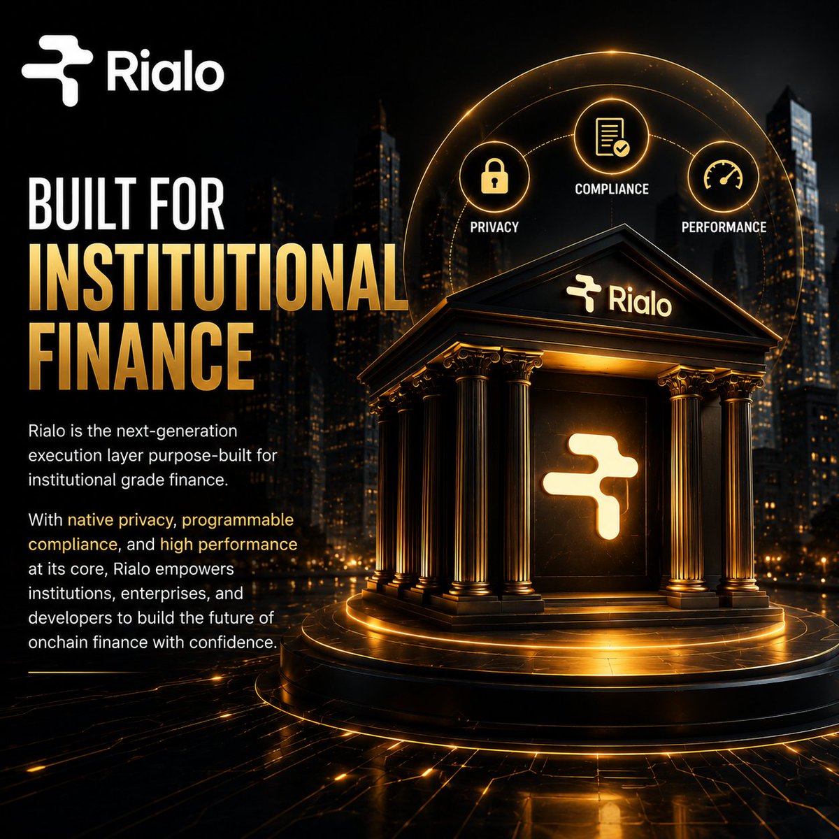 jui3310's tweet photo. Institutional adoption is not just about bringing bigger players or more liquidity onchain. It depends on whether blockchain infrastructure can meet the expectations of real financial markets.

Financial institutions need privacy to protect sensitive data. They need compliance that is built into the system instead of relying on external tools. They also need performance that remains reliable without sacrificing security.

This is where @RialoHQ stands out.

Rialo is building an execution layer where confidential execution, programmable compliance and high performance are part of the protocol itself. These are not optional features added later. They are fundamental to how the network operates.

That approach gives institutions, enterprises and developers the confidence to build applications that can handle real world financial activity from day one.

The next phase of onchain finance will be shaped by infrastructure that can support privacy, compliance and performance together. Rialo is building with that future in mind.
@RialoIndian
