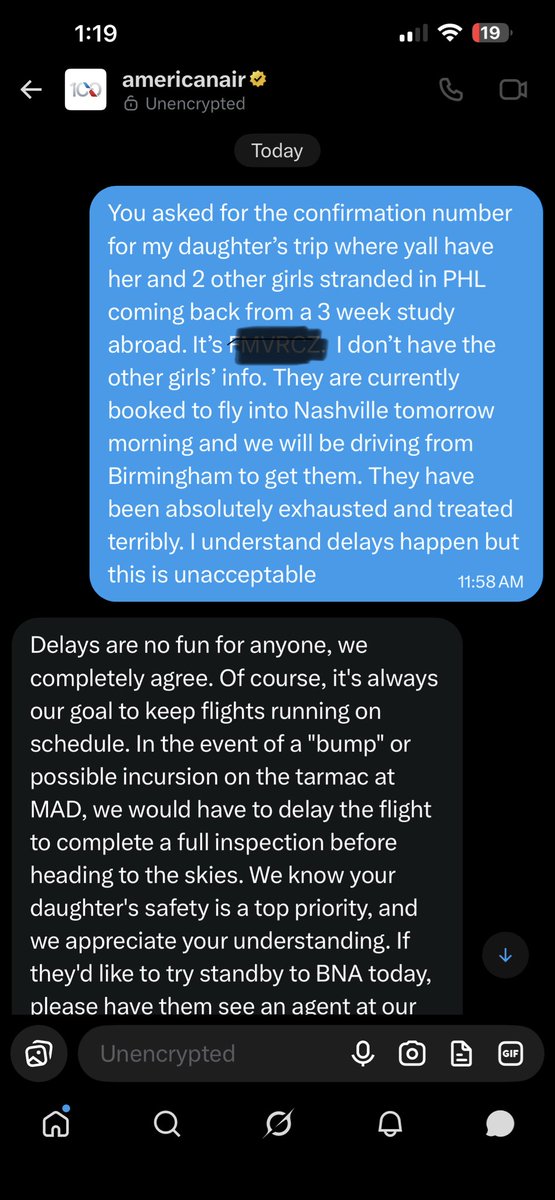ekrobb's tweet photo. Well @AmericanAir taking it to DMs just got y’all doubling down on the company line. So PSA everyone, don’t let your young adult children under the age of 21-25 fly AA. They may get stranded with no help and absolutely no one at AA gives a damn. https://t.co/H6KAzMh3yY