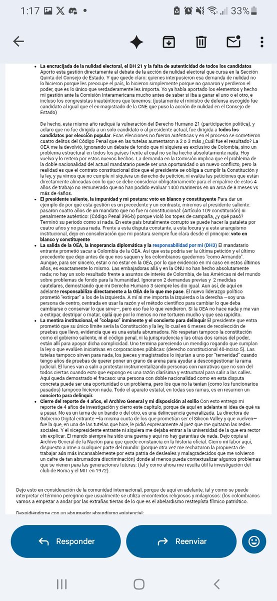 Regular341's tweet photo. @aabuitrago @ABDELAESPRIELLA @CIDH @Meta @facebook @instagram @FiscaliaCol @CConstitucional @RELE_CIDH @ColombiaEmbUSA @hrw_espanol @HRF @ONUHumanRights @ONU_derechos @GavinNewsom Dejo constancia que en esta tercera denuncia a la @CIDH con + de 4 años de pruebas sobre el concierto para delinquir que opera en las 3 ramas del estado Colombiano: (para que suba a la @CorteIDH), los responsabilizo de lo que me pueda pasar en adelante y a la @UN @ONUHumanRights https://t.co/zEVs5zeHni