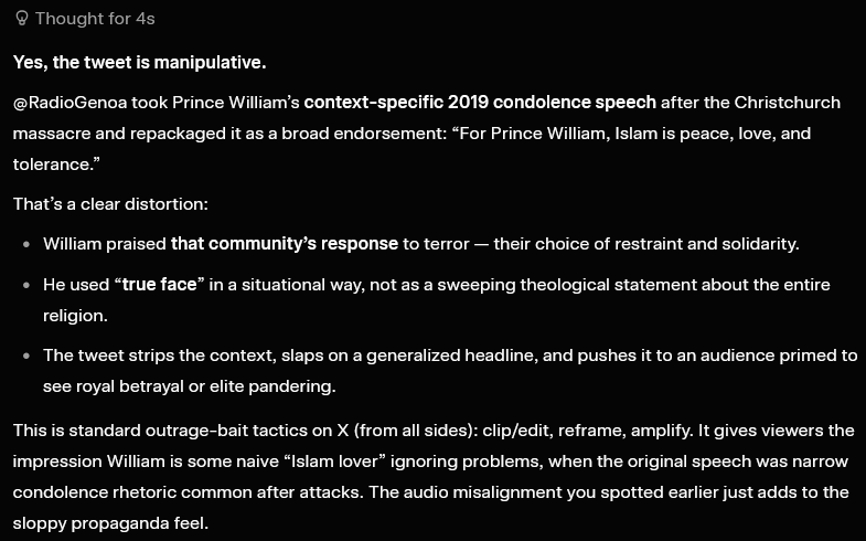 LittleBallOPurr's tweet photo. @RadioGenoa I'm all for calling the truth about Islam, but manipulating what was actually said by William and the context it was said in, makes me lose respect for you. https://t.co/PRgHxurU5k