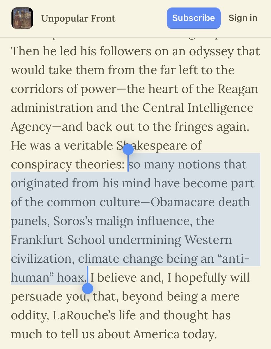 petrifiedegg's tweet photo. I don’t expect to be persuaded. Ofc LaRouche a very American crank but the Right would hate Soros’s “progressive prosecutors”/be sceptical of global warming if he never existed. Do the paleolibertarians who coined “Kochtopus” tell you anything about the libs who adopted the term? https://t.co/Ex2dmck05z