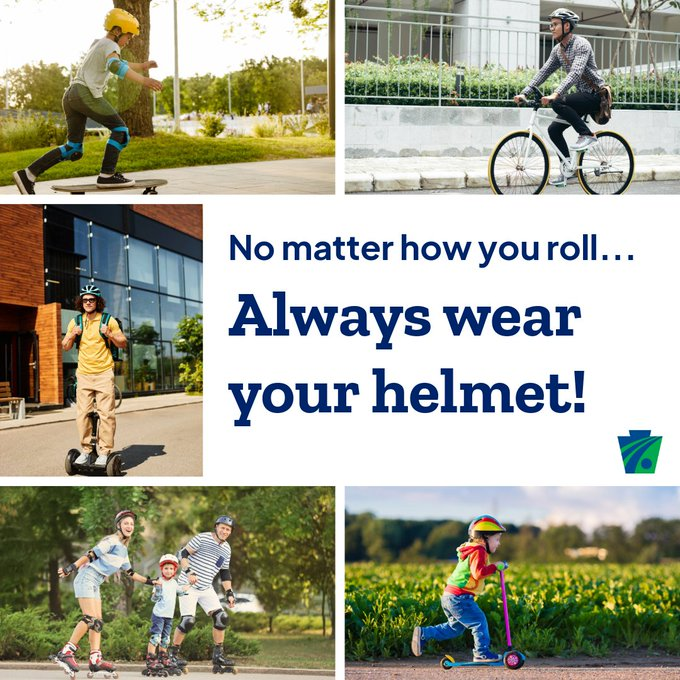 tmabucks's tweet photo. No matter how you roll, wear a helmet for safety. It could save your life! 

@PennDOTNews | @511PAPhilly https://t.co/EDctzQREqf