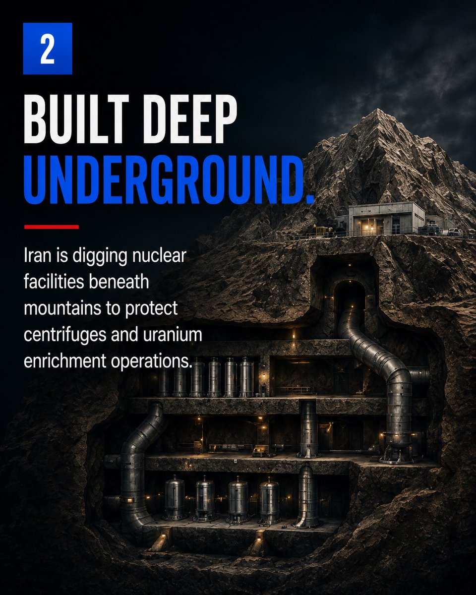 ErickStakelbeck's tweet photo. Why is President Trump suddenly talking about Pickaxe Mountain?
 
Most Americans have never heard of it.  But it could soon become one of the most important locations in the world.  Iran appears to be building nuclear facilities even deeper underground at this very site—potentially beyond the reach of the bunker-busting weapons used against Fordow.  Swipe through to see...
 
Understanding the story behind the headlines matters.
Follow @ErickStakelbeck for daily updates from Washington D.C. to Jerusalem.