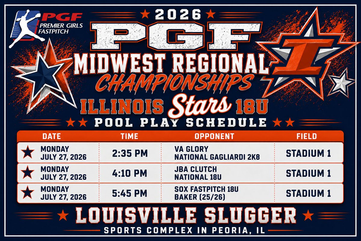 ILStars18U's tweet photo. Final Summer Tournament of the season! PGF Midwest Regional Championships in Peoria, IL! @livwoolman @AveryMoutrey5 @Maddiesimms2026 @GaddisJersey @AlaynaSykes8 @lirwin2026 @PtakSophia2026 @bristolschrie42 @Amiyamarie08 @rhaya_depaolo @teagannurczyk00 @elle_kinder @MadisonHigh34 https://t.co/LgTff6U9FH