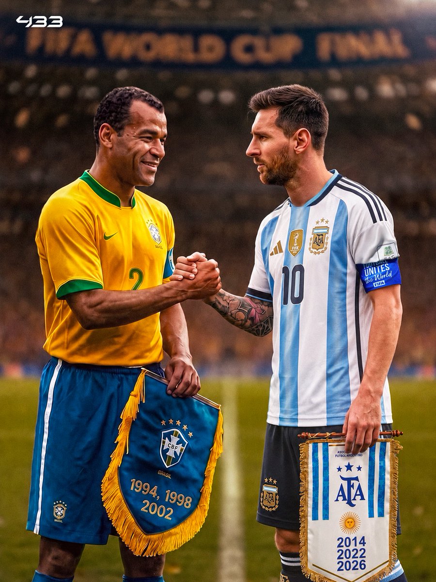 433's tweet photo. 🚨 𝐎𝐅𝐅𝐈𝐂𝐈𝐀𝐋: Lionel Messi becomes only the second player 𝐄𝐕𝐄𝐑 to play in 3 World Cup finals 😲

Cafu was the only other player to do so 🤝

He also becomes the oldest outfield player ever to start a World Cup final 👏

Making history before the game has even kicked off 😎