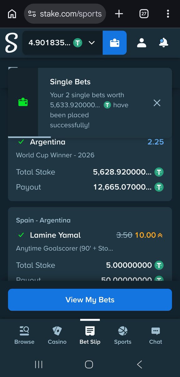 SteveOnStake's tweet photo. !Claim

Let's go Spain! 10x on @stake is actually worth it for this bet and my friends said Argentina is a lock so I'm all in my $5633 balance https://t.co/DUXlAptPxp