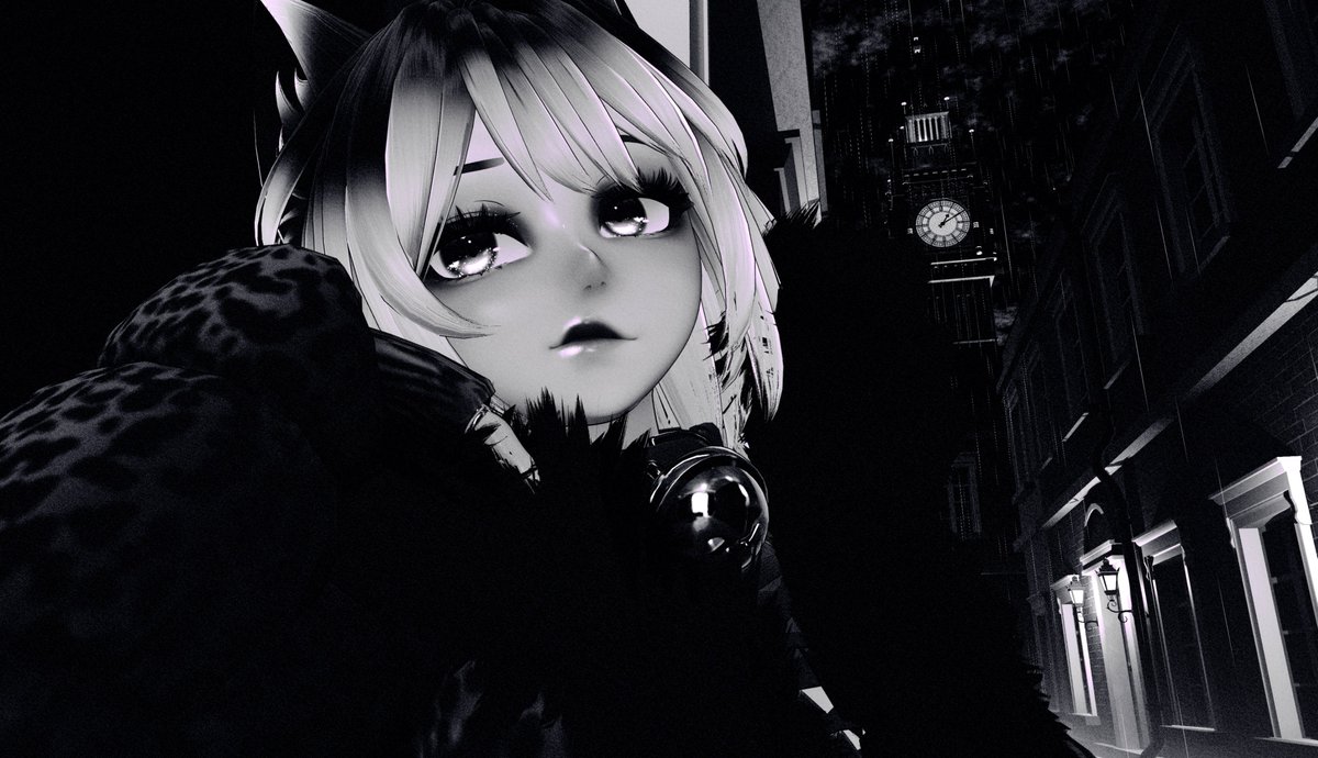 JustMinimaL__'s tweet photo. The rain began again. It fell heavily, easily, with no meaning or intention but the fulfilment of its own nature, which was to fall and fall. 🌧️

Tasha by Remiiiiii!  #VRChat #VRChatphotos #VRCFT https://t.co/bEUml3EVfB