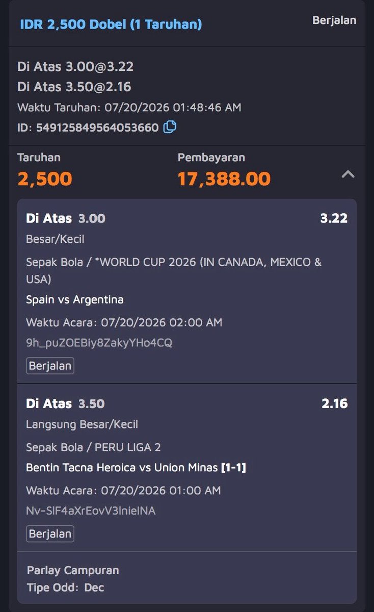 allinuntuksmsta's tweet photo. Modal nekad all in profit hari kemaren, mau handicap argen/spain tapi kayanya alot bray.

Feeling Lautaro ngegoalin babak 2, jadi penentu kemenangan 3-2 bray. Goodluck yang all in dipartai puncak, semoga beruntung bray https://t.co/W2MPDOI9kt