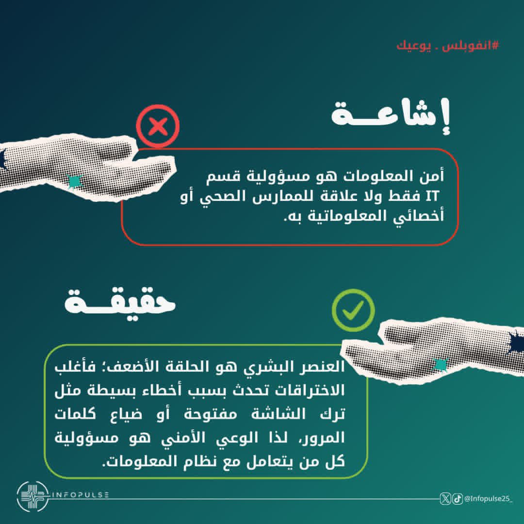 Infopulse25_'s tweet photo. أمن المعلومات الصحية يبدأ من وعي كل فرد، وليس من الأنظمة فقط ✨ 🔐
تعرّف على مفهوم Health Cybersecurity، ولماذا يُعد حماية البيانات الصحية مسؤولية مشتركة 🩺💻
#InfoPulse
#مصطلح_الأسبوع
#انفوبلس_يوعيك https://t.co/udWqyPQXM1