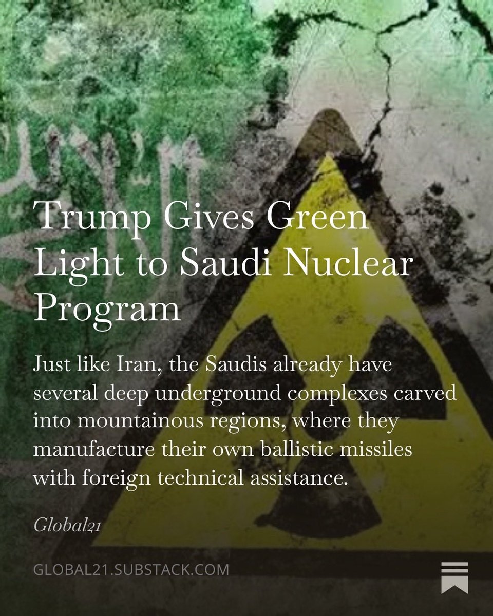 pati_marins64's tweet photo. Trump Gives Green Light to Saudi Nuclear Program

The Donald Trump administration has finalized the draft of a bilateral nuclear agreement that authorizes Saudi Arabia to enrich uranium on its own territory. 

Although the negotiating teams have completed the terms, the document still awaits Trump’s final signature and approval by the U.S. Congress.

This framework breaks with the region’s long-standing non-proliferation rules. Unlike the deal with the United Arab Emirates, which permanently renounced uranium enrichment and plutonium reprocessing while accepting strict IAEA inspections, the agreement with the Saudis does not require Riyadh to adopt the Agency’s inspection regime.

Oversight will be limited to a bilateral pact between the United States and Saudi Arabia.

This reinforces what Crown Prince Mohammed bin Salman has already said openly: if Iran gets a nuclear weapon, Saudi Arabia will want one too. It sounds like a clear signal that Riyadh believes Tehran already has, or is very close to having, the bomb, which explains the intense pressure they are putting on Washington.

The situation puts the U.S. in a complicated position. Saudi Arabia’s ballistic missile program is developed in partnership with China, complete with technology transfers. If the Americans don’t give in now, the Saudis have plenty of money to look for other partners.

This is not just about civilian nuclear energy. For that, it would be enough to buy reactors and import ready-made fuel. What Riyadh really wants is to master the full nuclear fuel cycle, especially domestic uranium enrichment.

With this infrastructure, Saudi Arabia is building a nuclear latency capability: it will control the core technology needed to develop a weapon in relatively short order if pushed by an existential threat.

Full article:
https://t.co/QiYLwd0pd9