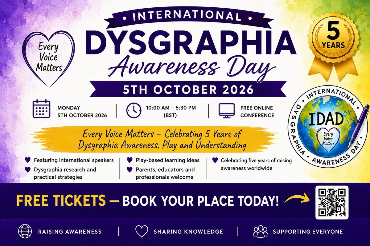 MariaChivers's tweet photo. 🌍✍️ Every voice matters! Join us for the FREE International Dysgraphia Awareness Day (#IDAD) 2026 online conference. Learn from inspiring speakers from around the world and help raise awareness of dysgraphia. Register today: https://t.co/CW6C0moYTq #Dysgraphia #Neurodiversity https://t.co/tTf8XQ700J