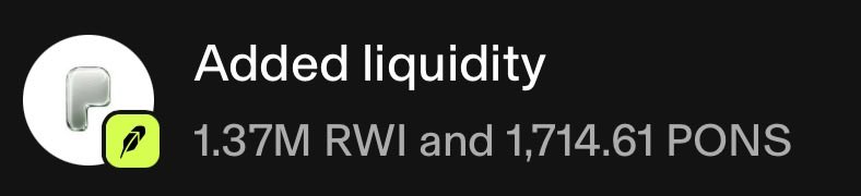 RWIrobinhood's tweet photo. More liquidity has been added to the $PONS - $RWI pool on @Uniswap.

in Pons we trust https://t.co/aNBZPcZbLj