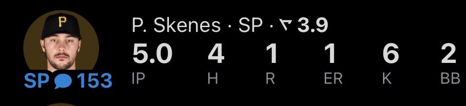 EdgeBet5's tweet photo. ❌

Paul Skenes Under 1.5 BB
+105

Did not get his first walk until around 50 pitches and then walked 2 in the next 20. Sometimes that’s how it goes we move https://t.co/hSSGFHZPlu