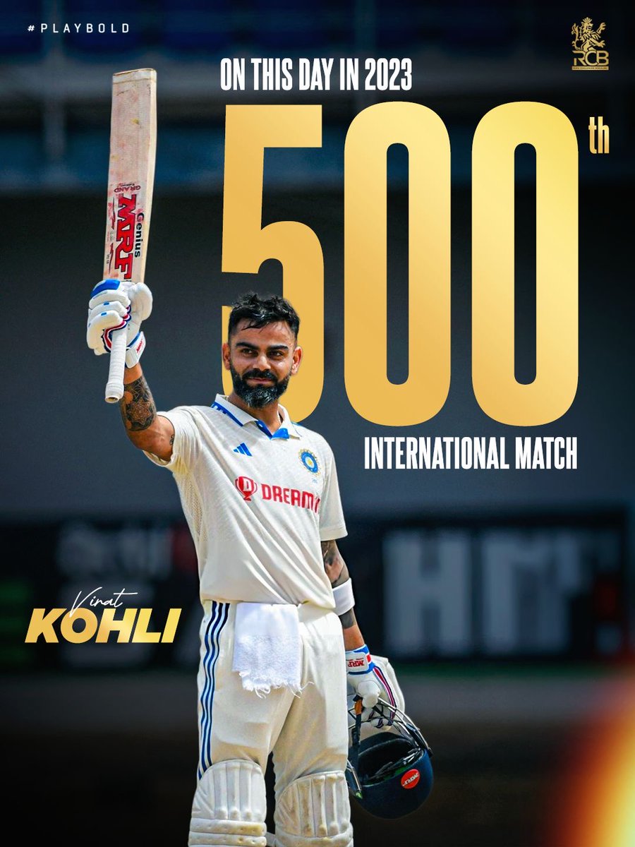 RCBTweets's tweet photo. 𝗛𝗮𝗹𝗳 𝗮 𝘁𝗵𝗼𝘂𝘀𝗮𝗻𝗱 𝗴𝗮𝗺𝗲𝘀. Hundred in the bag. Business as usual. 😮‍💨📈

#OnThisDay, Virat Kohli became just the 1️⃣0️⃣th cricketer to play 5️⃣0️⃣0️⃣ international matches and marked the occasion with a trademark century. 💯

#PlayBold #ನಮ್ಮRCB https://t.co/PK861K5b5N