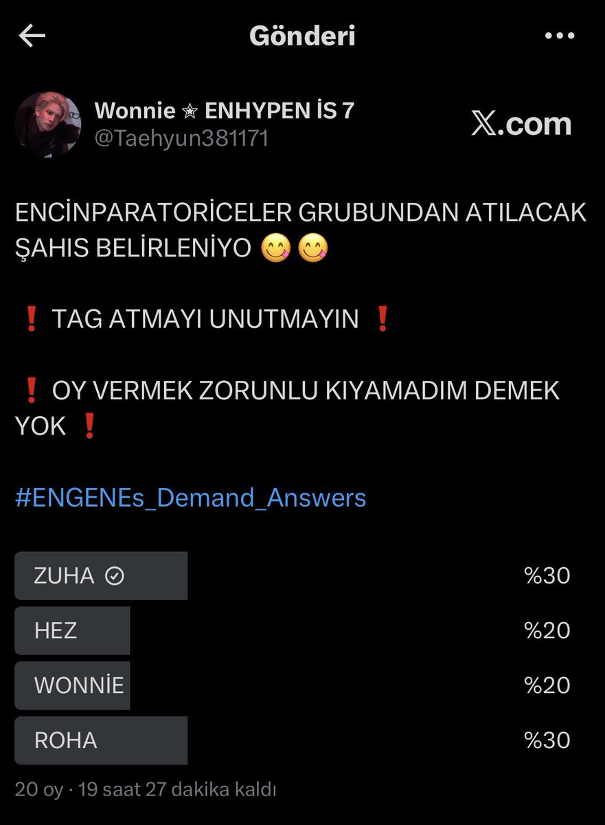 Taehyun381171's tweet photo. ÇÜŞŞŞŞ NOLUYO OLM BU NASIL BİR OYLAMAAA 🔥🔥🔥

#ENGENEs_Demand_Answers
#BoycottBELIFTandHYBE https://t.co/4JrgNIbx7u