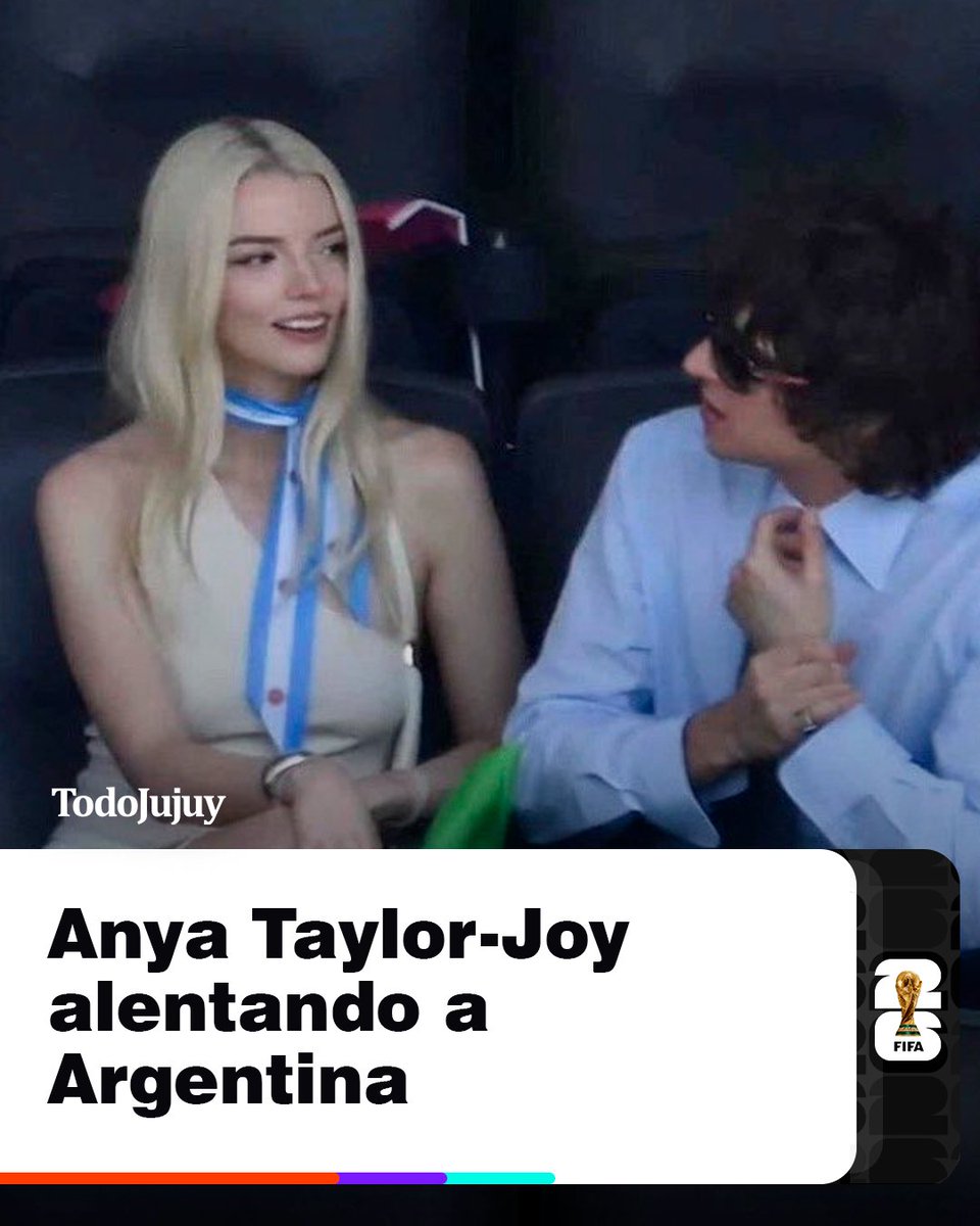 diarioTodoJujuy's tweet photo. ANYA TAYLOR-JOY ALENTANDO A ARGENTINA 🇦🇷

Anya Taylor-Joy está en el estadio de New Jersey alentando a la Selección Argentina en la final del Mundial 2026.

Cabe destacar que la actriz nació en Miami pero se crió entre Buenos Aires y Londres.

#Mundial2026 #AnyaTaylorJoy #Argentina