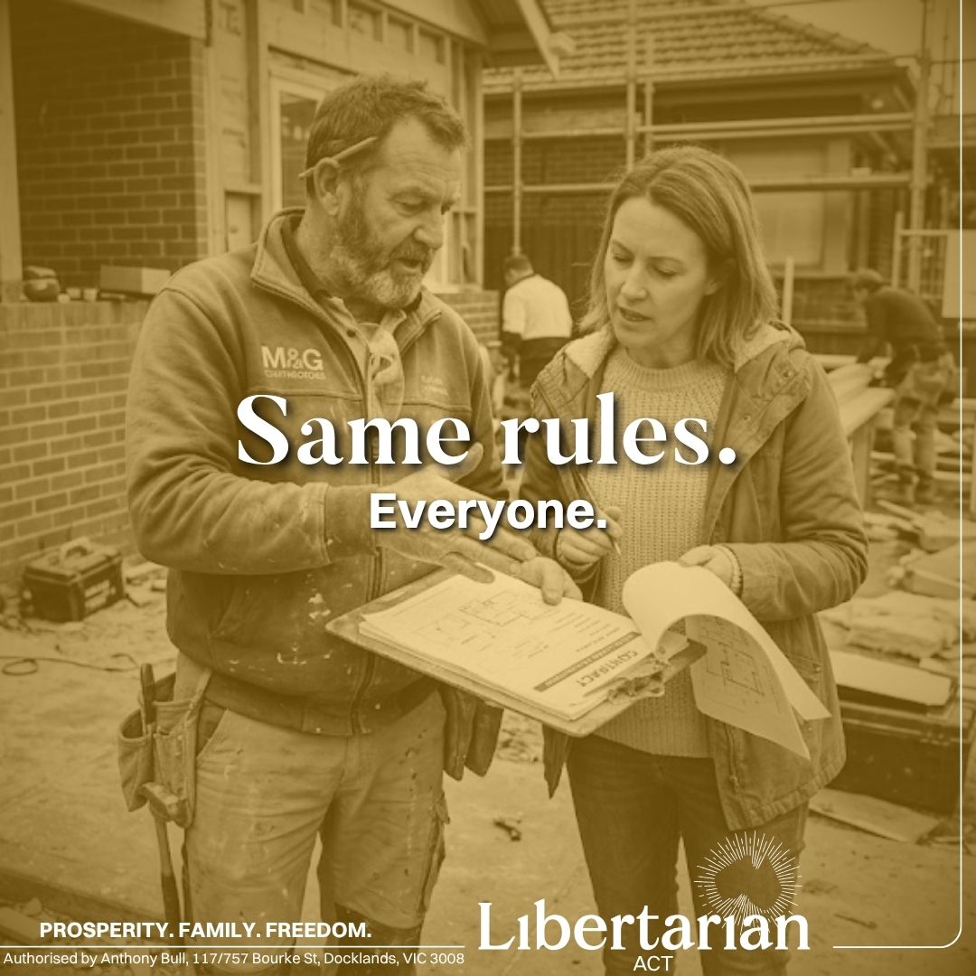 libertarianact's tweet photo. Rule of law means the same rules apply to everyone, including government. It's not flashy, but it's foundational, and it's why a contract signed in Canberra today still means something tomorrow. #Canberra #RuleOfLaw #LibertarianACT #ACT https://t.co/ROBh3kew1i