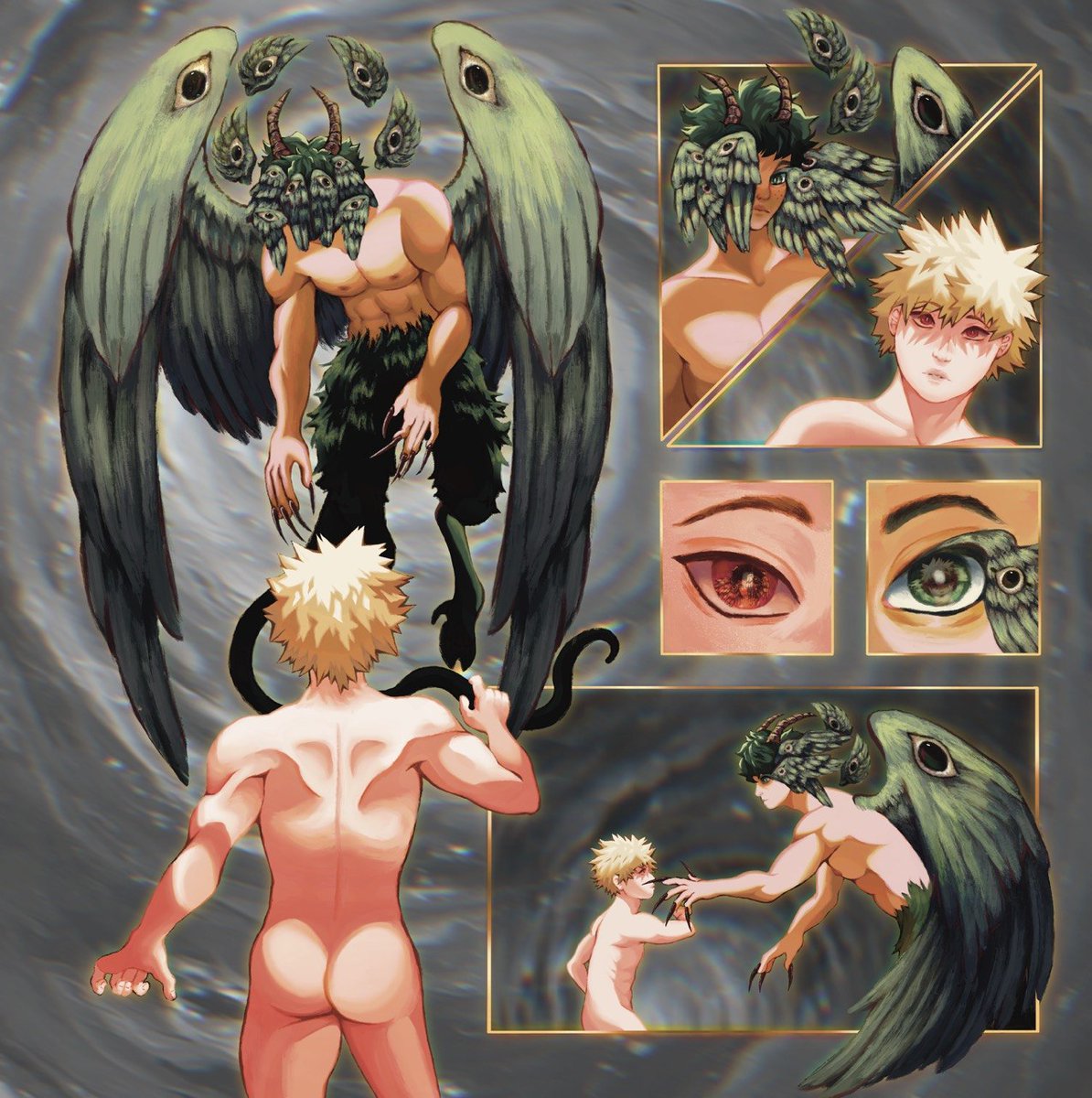 Sour4kai's tweet photo. Illustration piece for @Succulynt 's dkbk fic "Mirrored and Reversed" for the @izktevents 

Had a lot of fun painting this from figuring out izuku's design to painting bakugo's ass ngl 

Fic link in comments 🔥 https://t.co/i7OsKHNUXh