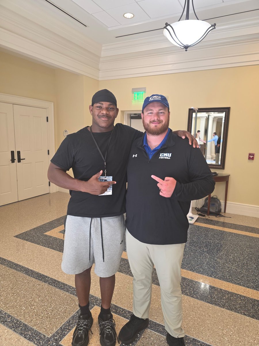 Kenyon_King65's tweet photo. Junior Day at @cnu_football did not disappoint. Appreciate the invite and the love from the staff! 🤝🔥 @CoachRio55 @TheCoachDavis_ @Mangano0073 @ForgeFootballHS @InfoForge @coachatsmith https://t.co/chwMDkAmfQ