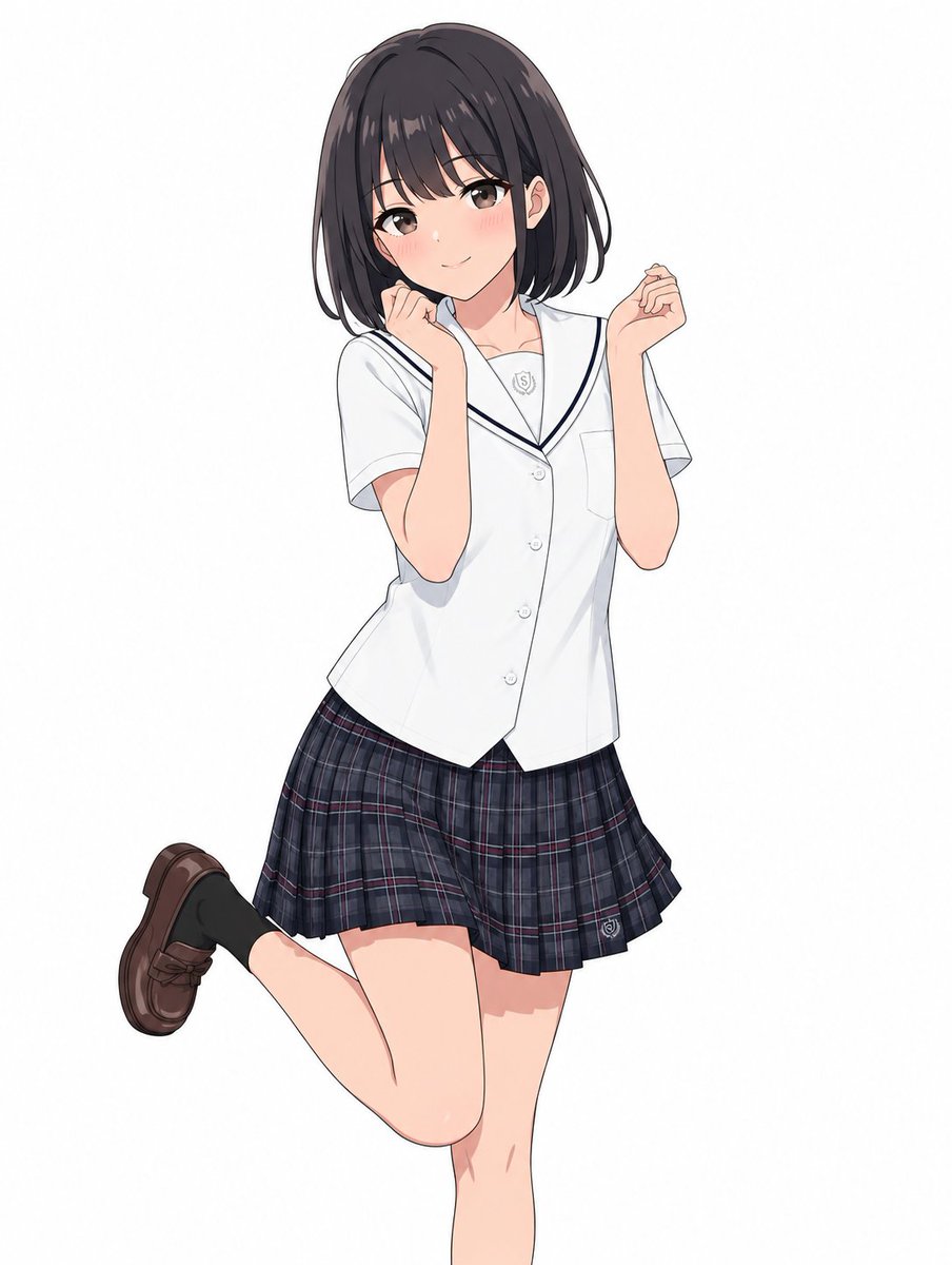 にいがた制服図鑑 関根学園の夏服、白のセーラーブラウスにチェック柄