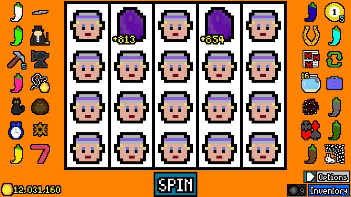 warachia_'s tweet photo. Luck be a landlord、2ゲーム目（Dameは隣接したAmethystの出力を倍にするんだけど、雑にDame: Amethystは18:2くらいが最高かな～と思ってAmethyst消してった後でちゃんと計算してもらったら期待値最大になるのは16:4っぽくて悲しくなった）（要求スコアの伸びが遅くて終わる気配ないので離脱） https://t.co/y6IgpOxA0S