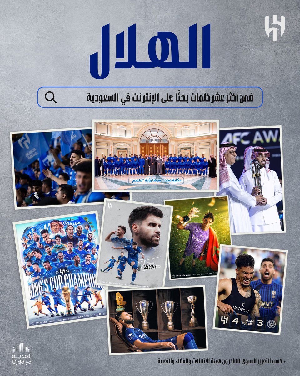ahmad2man's tweet photo. حسب التقرير السنوي الصادر من هيئة الاتصالات والفضاء والتقنية #الهلال ضمن أكثر عشر كلمات بحثاً على الإنترنت في السعودية 🔹🔹 https://t.co/9o3yEp6Vbw