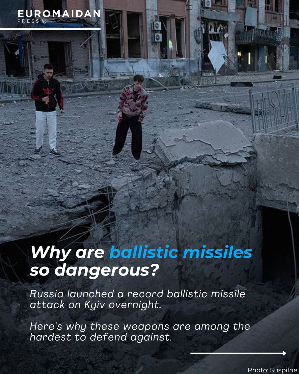 EuromaidanPress's tweet photo. Russia launched the largest ballistic missile attack on Kyiv overnight on 19 July, underscoring one of the biggest threats facing civilians in the Ukrainian capital.

Ballistic missiles are among the most dangerous weapons Russia uses. They travel at extremely high speeds, leaving civilians with only minutes – and sometimes less – to reach shelter after air raid sirens sound. This is impossible for most, whose nearest shelters are further away, and being outside during an attack is usually more dangerous than being at home.

Unlike cruise missiles or drones, ballistic missiles can only be intercepted by advanced air defense systems such as the US-made Patriot, which remain in limited supply.

Russia has stepped up ballistic missile attacks on Kyiv and other Ukrainian cities in recent months, appearing to exploit the limited availability of these specialized air defense systems.

Strengthening protection against ballistic missiles remains one of Ukraine’s highest defense priorities.