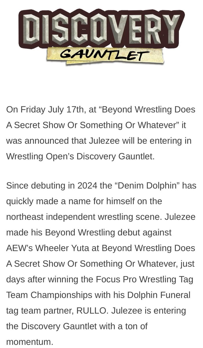 itsjulezee's tweet photo. YESSIR!! JULEZEE will be making his debut this thursday at @WrestlingOpen in the Discovery Gauntlet!!

I watched all of last year’s gauntlet hoping to one day get an opportunity 

this year I’m starting off the discovery gauntlet!!🐬

@pwponderings ty for the coverage! https://t.co/IRwk66v10T