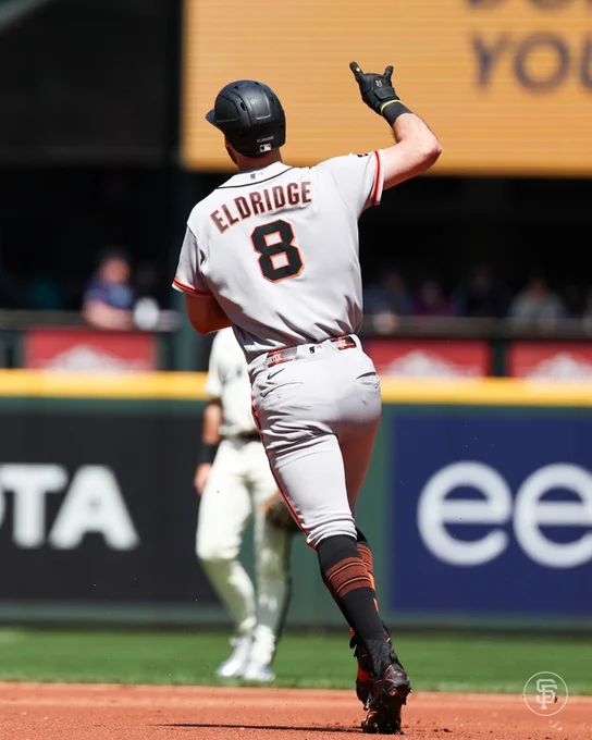 Bryce Eldridge salutes while rounding the bases after his homerun 