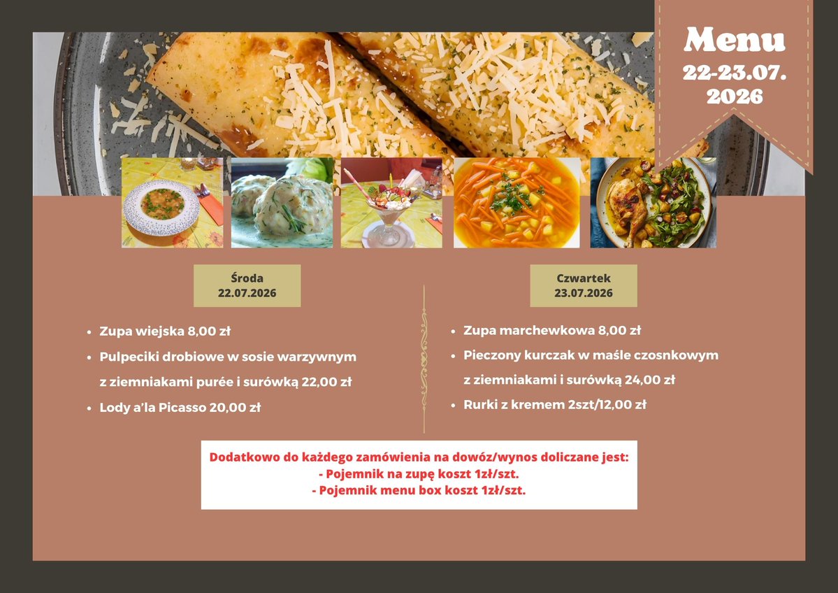 KORONA_Augustow's tweet photo. Menu Dnia 20-26.07.2026 Korona Augustów Miło cię widzieć :) Otwarte / na miejscu / dowóz / wynos: 09:00-17:00 tel.737-884-515 #jedzenie #restauracja #Augustów #Podlasie #podlaskie #obiad #zupa #food #Polishfood #dinner #obiad #Polska #lipiec2026 https://t.co/akG1x2JinG