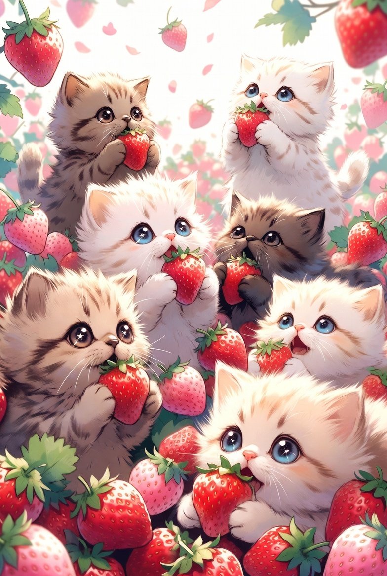 イチゴ食べるにゃん☺🍓🍓🍓🍓