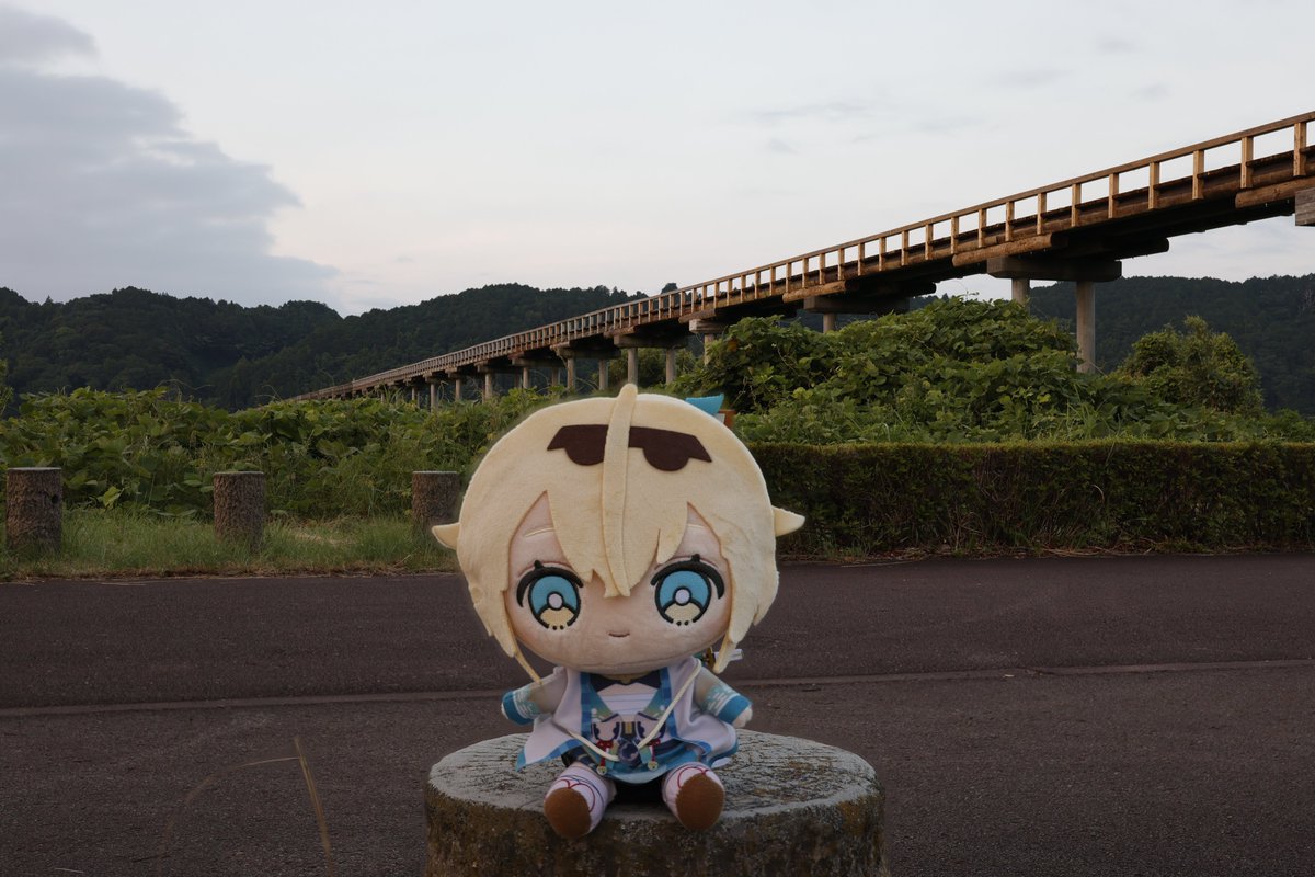 mokage37's tweet photo. カメラ買ったので朝活で蓬莱橋まで行ってきた
ござるさんぬいとも練習がてら撮ってみた（朝なら人いなくてチャンス！） https://t.co/nXxP17zdcw