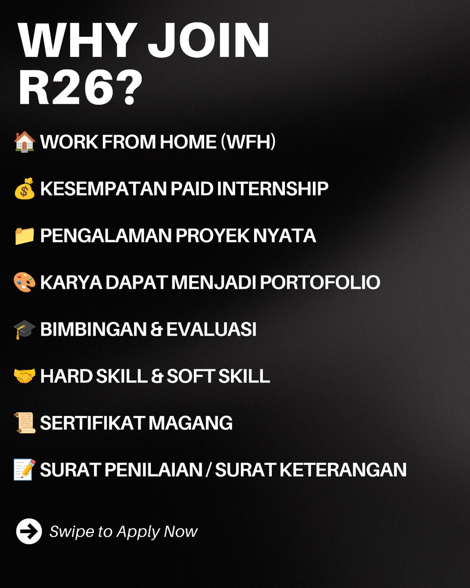 R26_id's tweet photo. 📢 OPEN INTERNSHIP R26 2026

Graphic Designer | Video Editor

Open Until Filled.

#R26 #VTUBERID https://t.co/UEmb2uHnYb