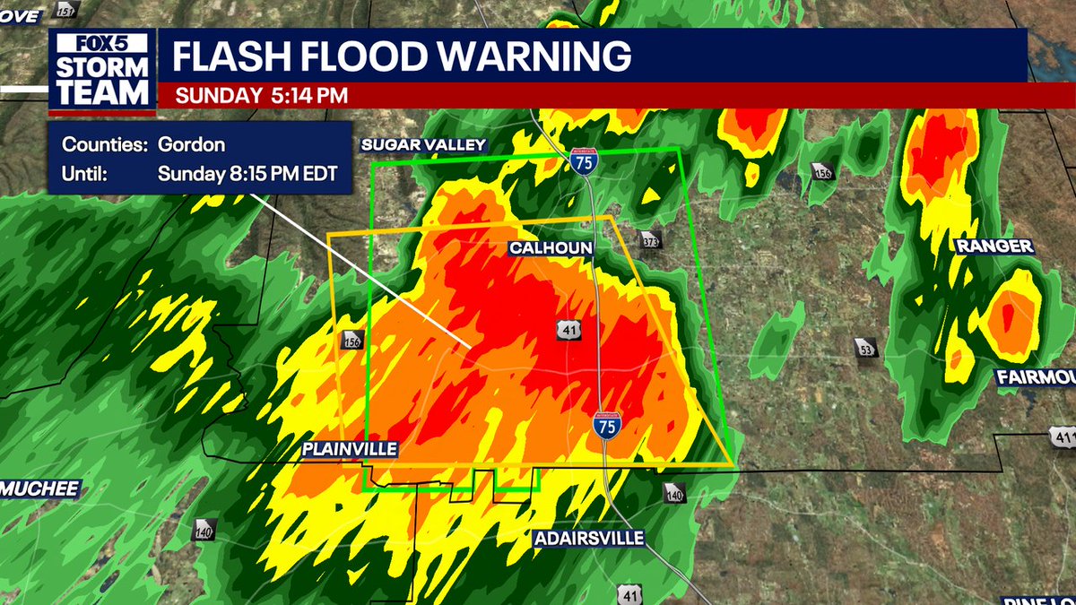 JoanneFOX5's tweet photo. A Flash Flood Warning has been issued for Gordon Counties until 7/19 8:15PM. https://t.co/TCMfR1qjhD