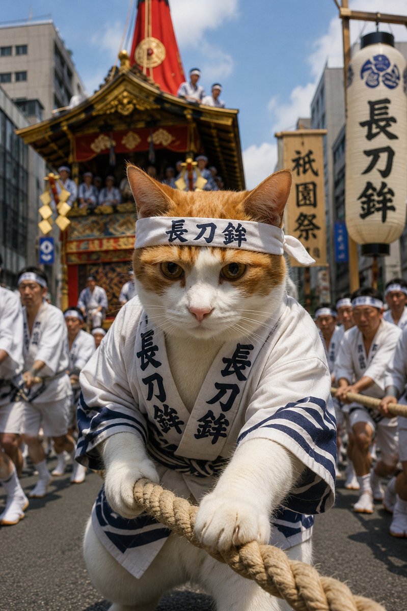 京都・祇園祭で長刀鉾を曳く五男じょん。