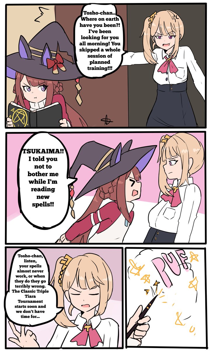 doberslover23's tweet photo. Magic + science = disaster 

 It seems something went wrong with Tosho's spells; now his trainer is a cute magical familiar, lol. Tachyon is going through something similar too xdd

#art #ウマ娘 #Umamusume https://t.co/vzJGa0Zv3M