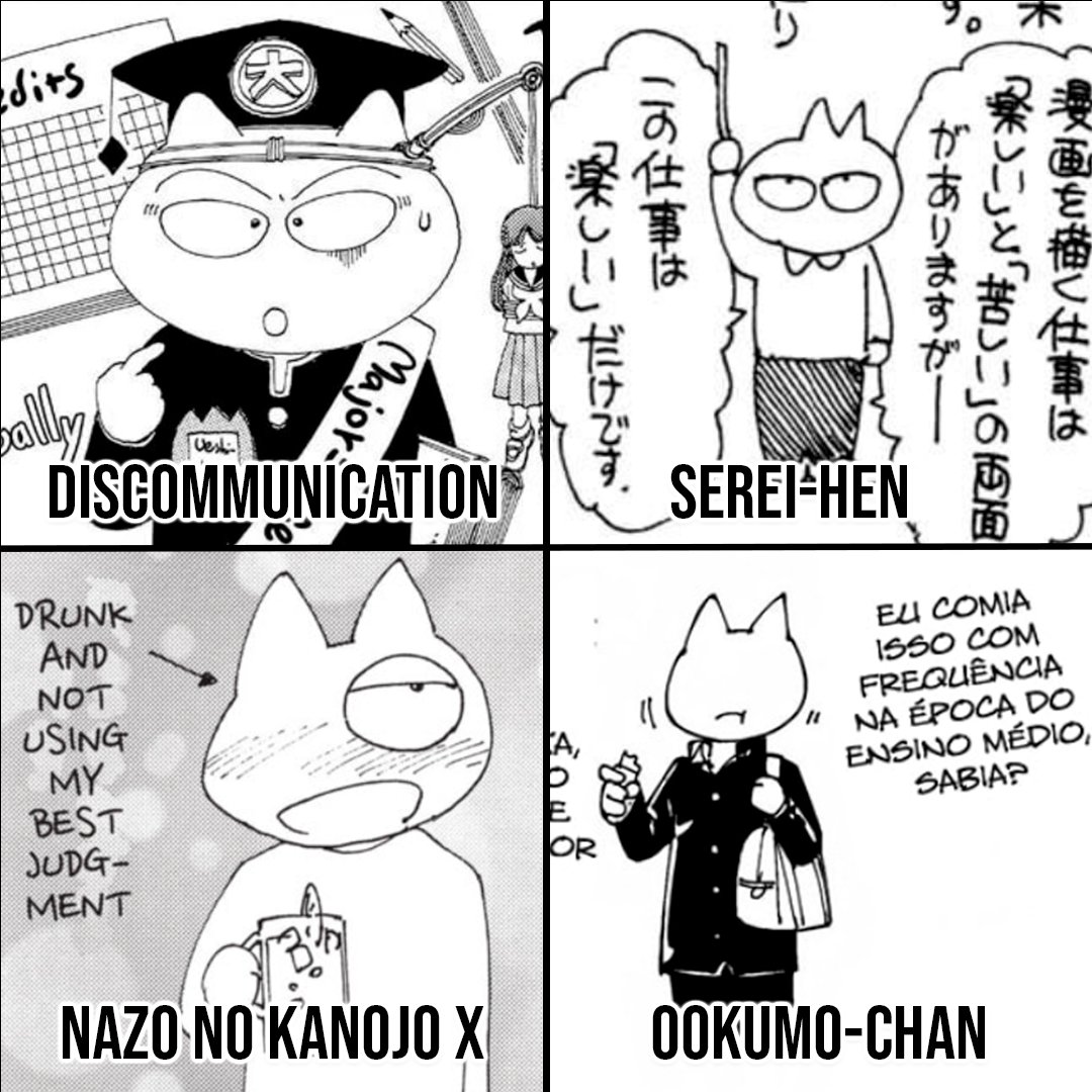 NazoKojo's tweet photo. Um detalhe bem legal nas obras do Ueshiba é que a cada obra que ele escreve o personagem dele vai perdendo partes do rosto https://t.co/3MPuXuV8l0