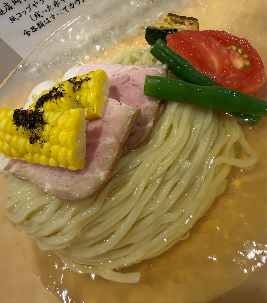 Amym_tc's tweet photo. 中華そばひしお@つくば市

【限定】とうもろこしの冷やしつけそば　短角牛バラ肉の和え玉

甘さと旨味それを引き立てる塩味とバランス抜群な激ウマなつけ汁😍もちもち開化楼麺をつけていただく至福な一杯〜🥳牛の旨味にチャーがゴロゴロパツん麺を頬張るSP和え〜感動のセットありがとうございました🙏 https://t.co/K35QQdbkCr