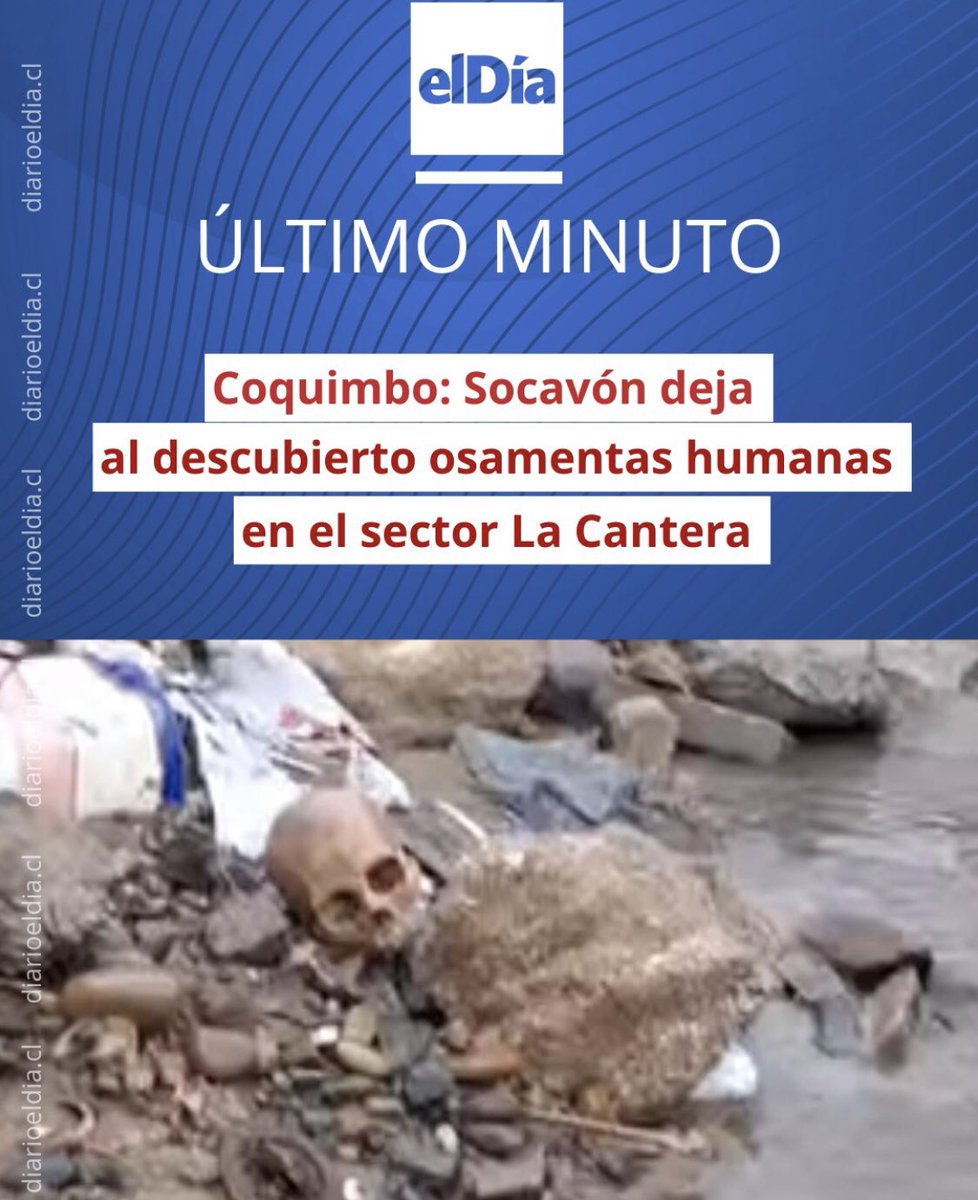 PiensaPrensa's tweet photo. Un socavón registrado en el sector El Polígono de La Cantera, en la comuna de Coquimbo, dejó al descubierto osamentas humanas. https://t.co/ILJKiPUXn2