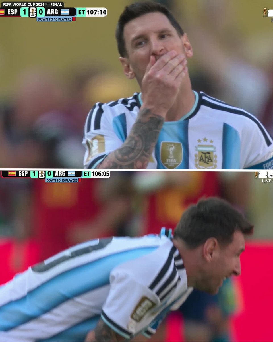 ESPNFC's tweet photo. Messi after Spain scored in extra time to take the lead 😳 https://t.co/RyrJsd2J2h