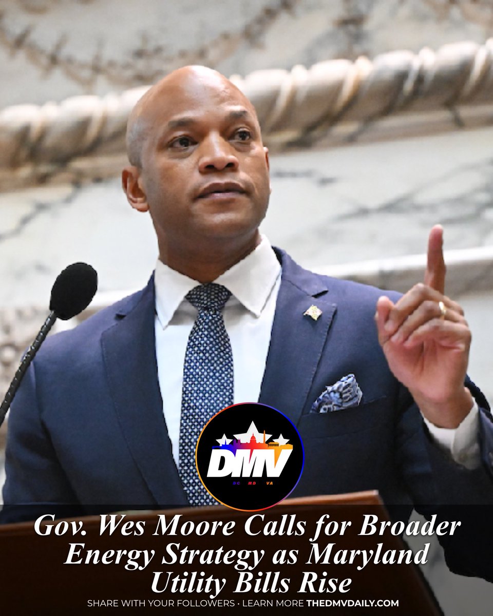 TheDMVDaily's tweet photo. As Maryland residents face higher electricity bills, Gov. Wes Moore is calling for a broader energy strategy and faster approval of new energy infrastructure. 

Speaking at a regional energy forum, Moore said the state should pursue a mix of energy sources, including nuclear power, while continuing to invest in solar, wind, battery storage and transmission.

Moore said outdated regulations and slow project approvals are limiting Maryland’s ability to meet growing energy demand. 

He also called for greater bipartisan cooperation and more consistent long-term energy policies, saying stable planning is essential as technologies like artificial intelligence increase electricity needs.