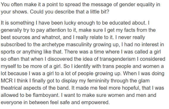 POSTBIOLOGICAL's tweet photo. @crushed2death @knottedhairs gerard has said she identifies with being a girl and considered herself a girl. https://t.co/EXURwrRR0p