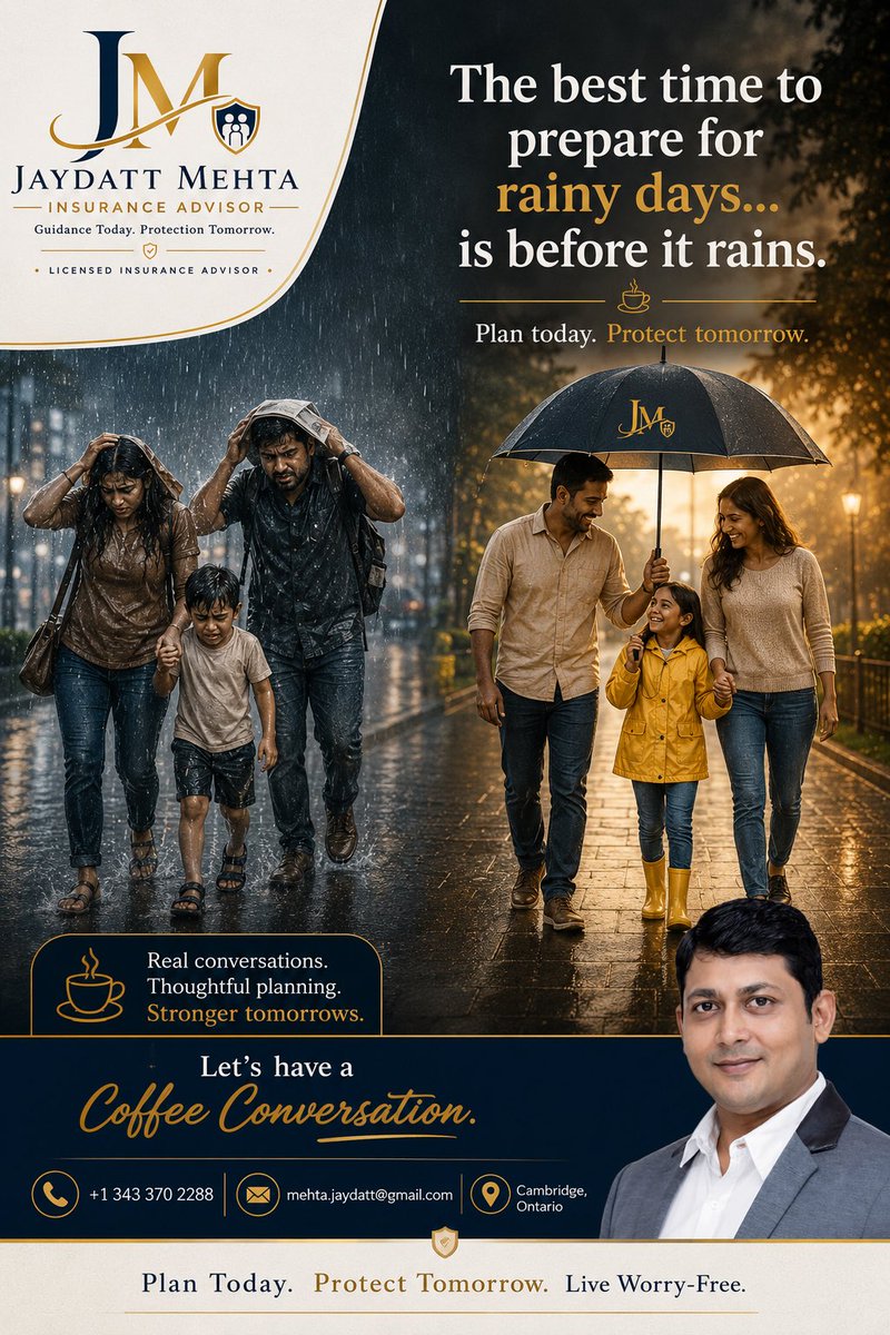 jaydattmehta1's tweet photo. ☔ The best time to prepare for rainy days…

…is before it rains.

The best plans are made before they’re needed.

☕ Let’s have a Coffee Conversation.

#PlanAhead #FamilyProtection #FinancialPlanning https://t.co/rxl3P99Df0