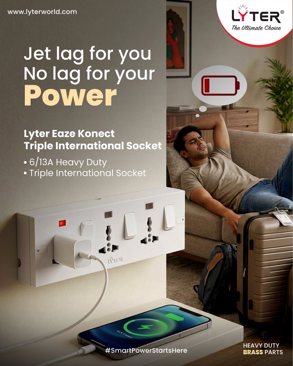 thelyterworld's tweet photo. Jet lag may slow you down. Your power shouldn’t. ⚡️
Lyter Eaze Konect Triple International Socket - built for seamless connectivity wherever life takes you.
#Lyter #EaseKonnect #InternationalSocket #ElectricalSolutions #ElectricEssentials https://t.co/KzcYmBQnSI