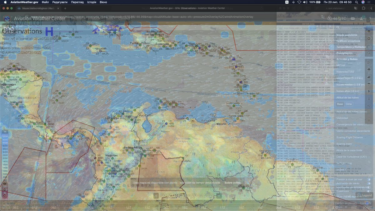 RJt5observatory's tweet photo. https://t.co/Xq7DA4w3xX
🇻🇪🇯🇵👁‍🗨✈︎Quick Path-Finder its been Enhanced cloud layers  meteoBlue with          
After the Duplex Earthquakes 24th,June 2026      
0000/00xxZ 20th,July 2026

[#RJt5 #P6w] Accuweather Rainy Rader

Estos son los materiales del Gobierno de EE. UU./WAFC LONDRES  PGEE05 18Z-19th,July

Carta meteorológica aeronáutica tras un fuerte terremoto provocado por una falla de desplazamiento lateral. Venezelan surface clouds groups analitics    

Bottom of them  1000hpa @ 00360ft alt   
Bottom of them  0900hpa @ 03200ft alt   
-----  
Upper   of them  0800hpa @ 06400ft alt           
Upper   of them  0600hpa @ 14000ft alt               

WAFC LONDON PGEE05 18Z-19th                      

Over!