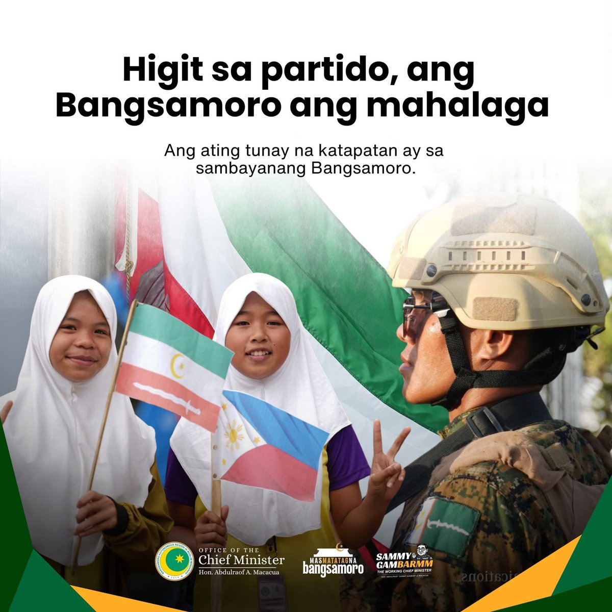 CMSammyGambar's tweet photo. Higit sa partido, ang Bangsamoro ang mahalaga

Ang ating tunay na katapatan ay sa sambayanang Bangsamoro.

#SammyGamBARMM
#MoralGovernance
#MasMatatagNaBangsamoro https://t.co/MDLD1jaCjw
