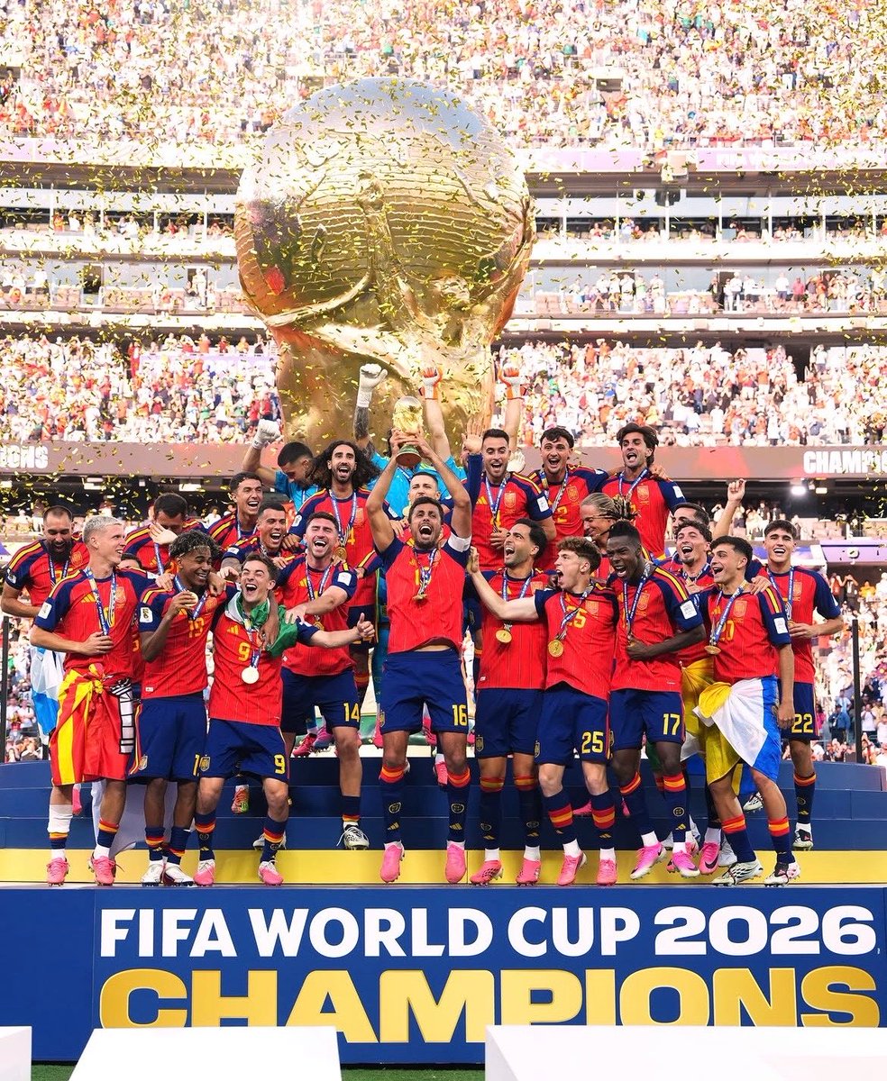 AmandaFerdosian's tweet photo. No foul play, no controversies, no favors, no drama. Just pure heart and a masterclass from a team that earned every second of it. Thank you for the beautiful football, España, and for the perfect ending to the 2026 World Cup. https://t.co/PHBWLi0aBY