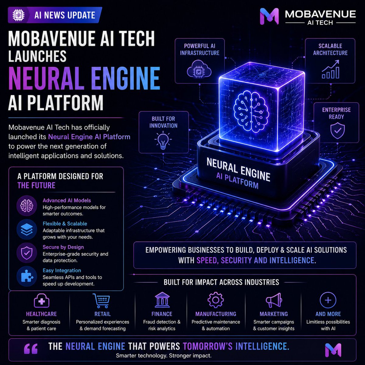 chintu_122's tweet photo. 🚀 NEW AI PLATFORM: Mobavenue AI Tech has announced the launch of its Neural Engine AI platform.
Details on its full capabilities are still emerging, but it's another new entrant in the rapidly expanding AI platform ecosystem.
#AI #AITools #TechNews https://t.co/mUz4FBru96