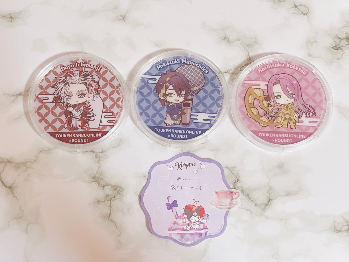 st___r___j's tweet photo. 【交換】
刀剣乱舞 ラウンドワン ROUND1 アクリルコースター コラボ
⠀
譲 ▶三日月宗近、道誉一文字、蜂須賀虎徹
求 ▶一文字則宗
⠀
郵送での交換希望です。 https://t.co/h3bcK5zP9y